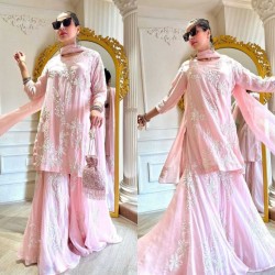 Baby pink color designer sharara suit